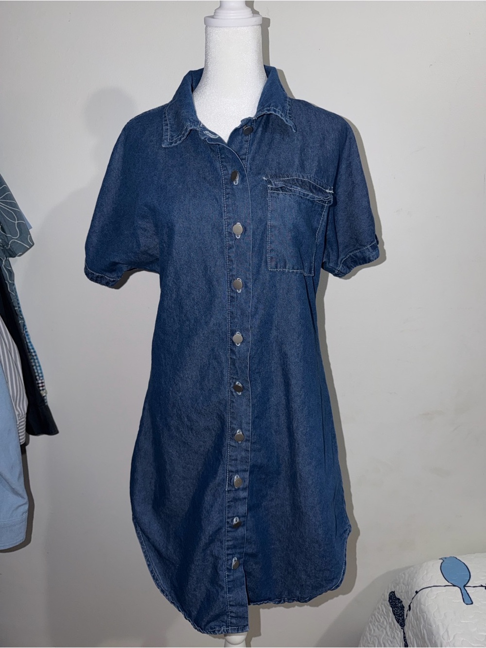 SHEIN Dark Blue Denim Button-Front Mini Dress
